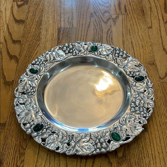 Underwood’s Jeweler silver dish with green jewels new w/o...